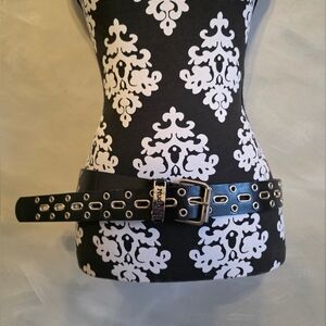 Vtg Mudd Black Leather Silver Rivet Punk Rock Emo Goth Belt XL 46'L